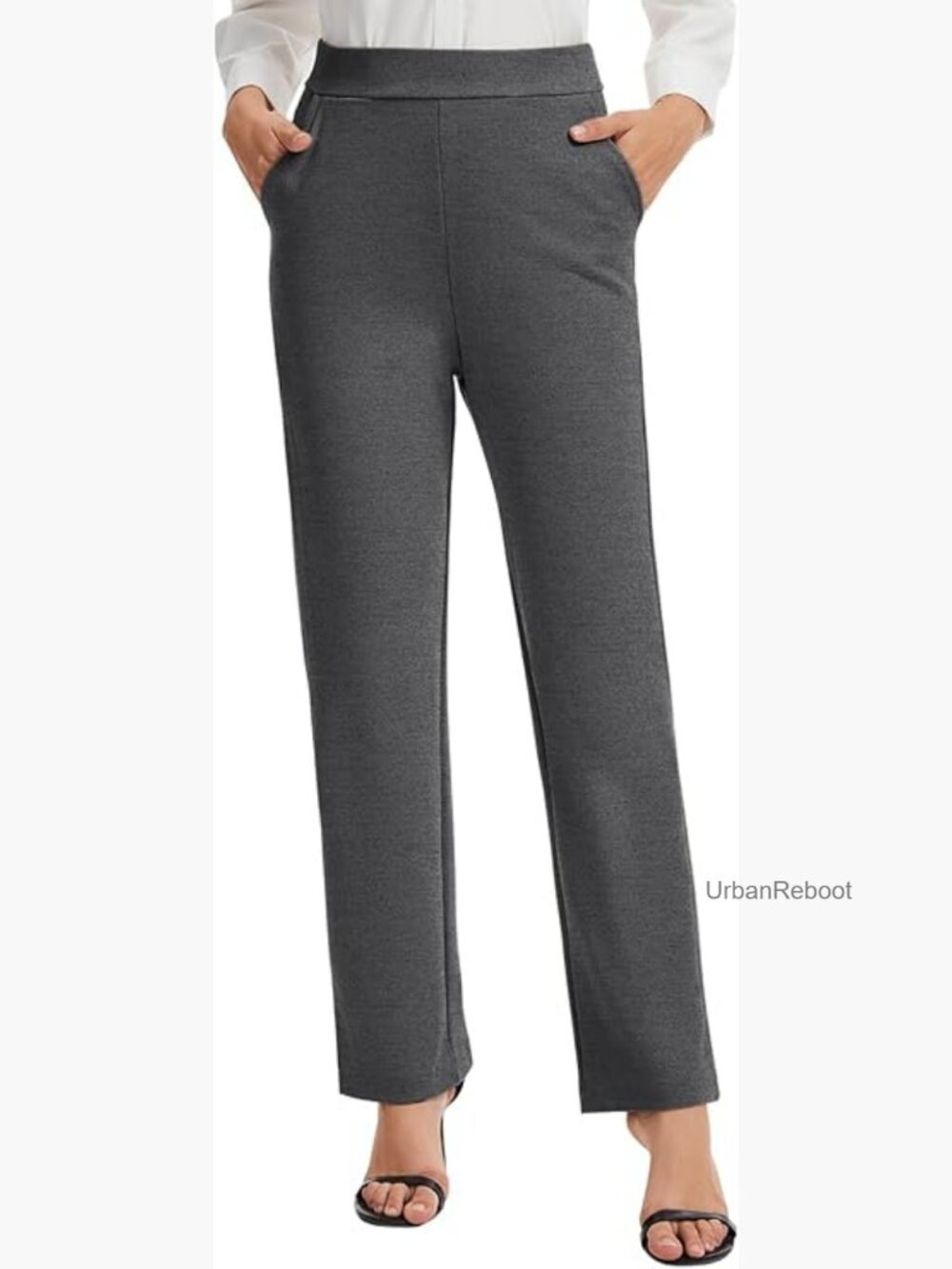 Ponte Pull-On Straight Leg Dress Pants Elastic Waistband Side Pockets